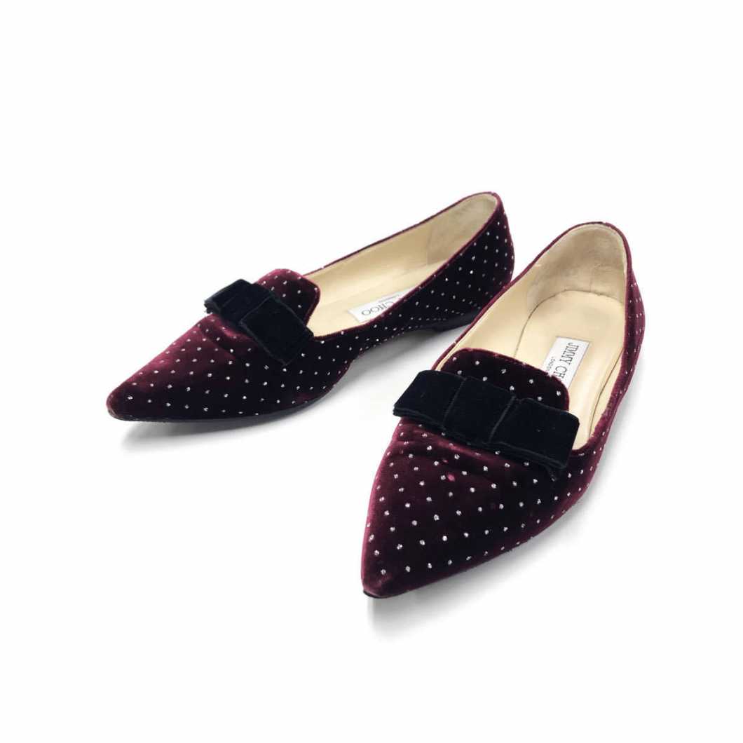 JIMMY CHOO ジミーチュウ 18AW GALA FLAT GSV GLITTER SPOTTED VELVET ベルベットポインテッドトゥフラットシューズ 37